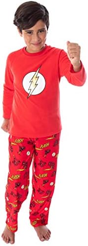 DC Comics Boys' The Flash Superhero Fleece Long Sleeve Raglan Shirt and Pant 2 Piece Kids Pajama Set