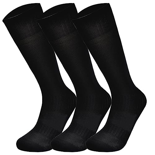 Marchare - Marchare Boys Soccer Socks Toddler Football Socks 5-7 Years Knee High Solid Sports Socks For Boys Girls Black 3 Pairs