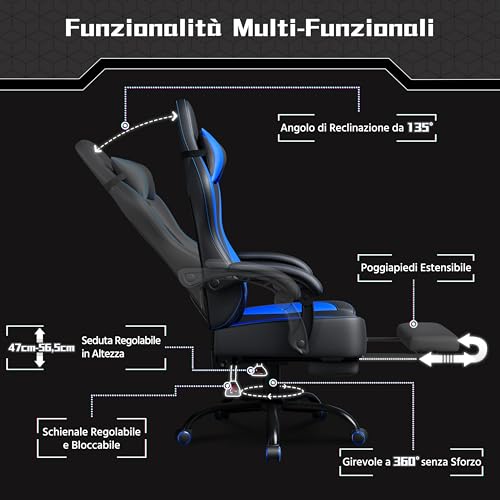 Sedia da Gaming Ergonomica con Cuscino Massaggio Lombare - Sedia gaming - Immagine 7