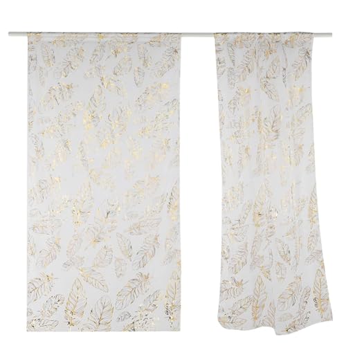 2pcs Plume imprimé Tulle Rideau, Rideaux Voilage, Voilage, de Dentelle Blanc Tulle