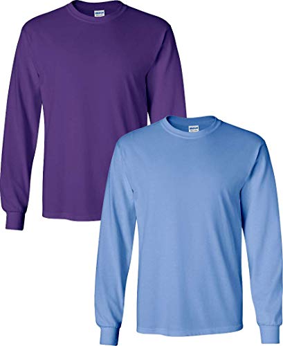 Image of Gildan Men's Ultra Cotton Adult Long Sleeve T-Shirt Pack of 2Purple-CarolinaBlue Small