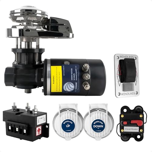Five Oceans Vertical Windlass Kit, Boat Anchor Windlass Pacific 1000 Watts, 12V DC, Max Limit Pulling Power 1654 Lb, Solenoid, 100A Circuit Breaker, Up/Down Foot Switch and Rocker Switch - FO3288