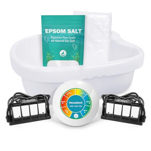 veicomtech Ionic Foot Bath Detox Machine, Foot Detox Machine at Home/Salon, Ionic Foot Spa with Upgraded Durable Basin, 2 Super Duty Arrays, 1 Epsom Salt, 10 Liners (Colorful)
