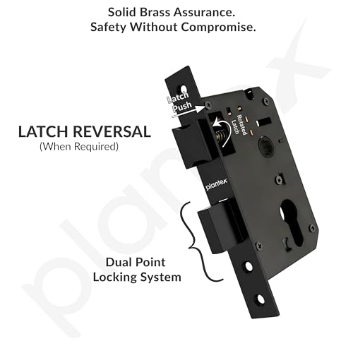 Image of Plantex Heavy-Duty Door Lock Handle Set /6-Lever Lock Mechanism with 3 Years of Warranty /Mortise Lock with 3 Keys, Brass Lock Body & Cylinder - (Z-Black)