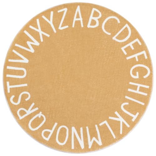 Image of Topotdor Round Kids Play Rug Alphabet Nursery Area Rug Extra Large Soft Crawling Play Mat for Children Toddlers Bedroom (47 inch, Brown)