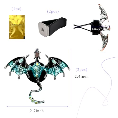 Image of 2PCS Bling Wyvern Car Air Freshener Vent Clips, Alloy Enamel Dragon Auto Outlet Clips with Fragrance Tablets, Refillable Cute Flying Dragon Crystal Vent Clip Aroma Diffuser (Blue)