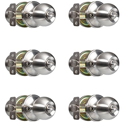 Crutello Privacy Door Knobs For Bed And Bath - Ball Style, Satin Nickel Interior Keyless Turn Thumb Locking Round Door Handle, Satin Nickel, 6 Pack #TOP4