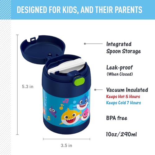Image of THERMOS FUNTAINER 10 Ounce Stainless Steel Vacuum Insulated Kids Food Jar with Spoon, BABY SHARK