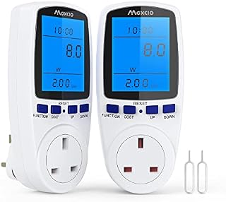 Electricity Usage Monitor Power Consumption Meter, Maxcio 13A Power Meter Energy Monitor UK Plug with Backlight LCD Display, Energy Saving Analyzer KWH Meter Socket Amp Watt Meter, Updated Version 2P