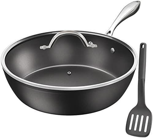 COOKER KING Deep Non stick Frying Pans, 11-inch Skillets Nonstick with Lids, Cooking Pan Sauté Pans Chefs Pan, Induction Pan | Dishwasher Safe | Oven Safe | Non-Toxic PFOA & PFOS free (Black)