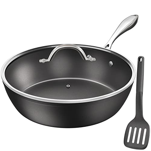 Cooker King Deep Non Stick Frying Pans, 11-Inch Skillets Nonstick With Lids, Cooking Pan Sauté Pans Chefs Pan, Induction Pan | Dishwasher Safe | Oven Safe | Non-Toxic Pfoa & Pfos Free (Black) #TOP1