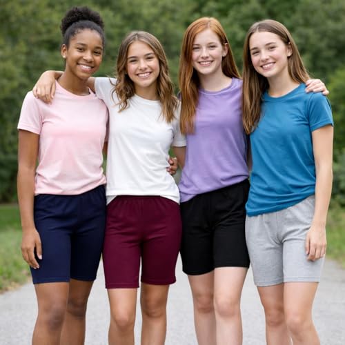 Image of T2F Girls Cotton Cycling Shorts Pack of 5 | Soft Stretch Knee Length Shorts | Comfortable for Kids