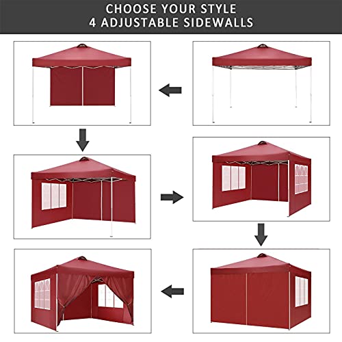 Image of COBIZI 10x20 Pop Up Canopy Tent with Sidewall,Outdoor Canopy,Deep Red