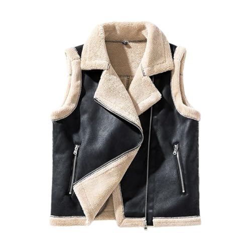Amazon.com: Men Leather Motorcycle Vest Vintage Punk Style Fur