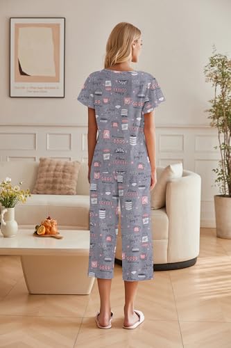 Image of Ekouaer Womens Cotton Pajamas Sets Short Sleeve Capri Pants with Pockets