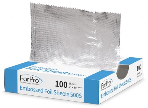 ForPro Professional Embossed Pop-Up Hair Foil Sheets for Salon Hair Color & Highlights, Pre-Cut Aluminum Foils, Non-Slip Embossed Texture, 5" W x 10.75" L, 100 Count