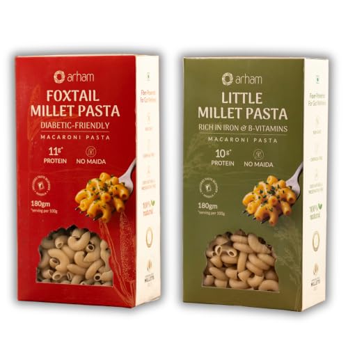 Image of Arham Organic Foxtail & Little Millet Pasta Combo 2 x 180g | Healthy No Maida Pasta | High Fiber & Protein | Non-GMO, No Preservatives | Easy & Quick to Cook