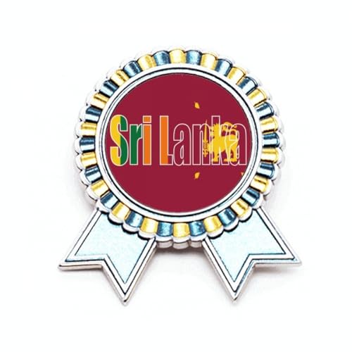 Broche drapeau Sri Lanka en métal argenté de taille M ciselée avec nom