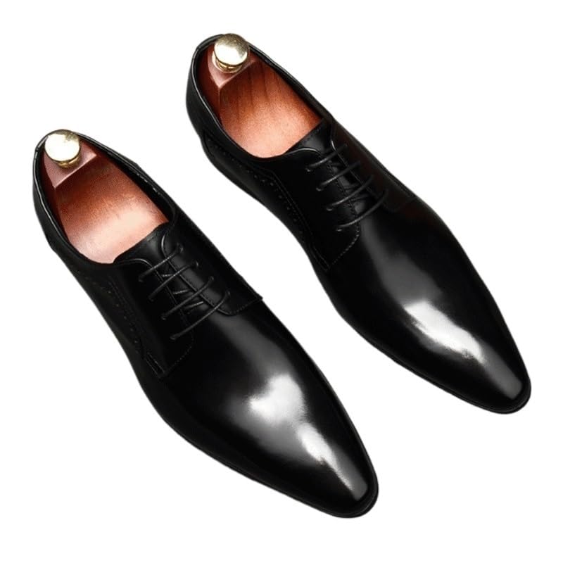 Men's Pointed-Toe Tuxedo Dress Shoes Vintage Hand Business Formal Derby Shoes Comfortable Non-Slip Low Top Work Shoes