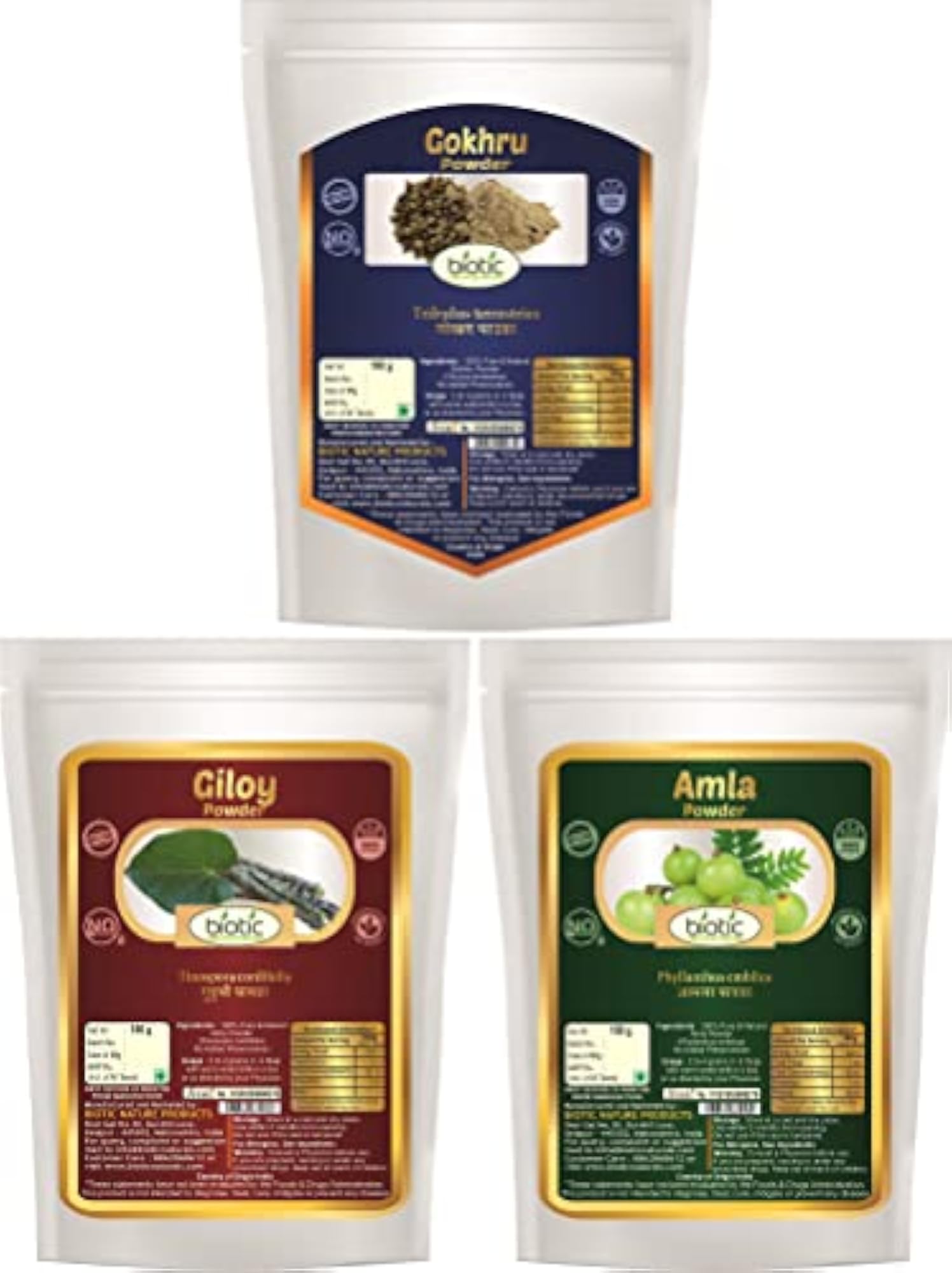Biotic Natural Gokhru, Giloy and Amla Powder - 300g