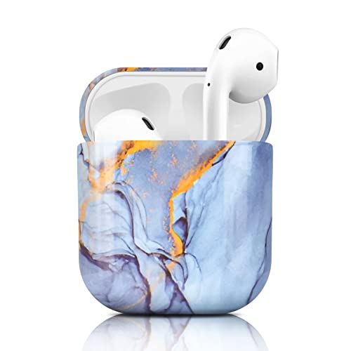 Newseego Étui Compatible avec AirPod 1 &amp; 2, Étui Élégant en Marbre Brillant pour PC, Étui de Protection Complet pour AirPods, Étui Antichoc Portable pour Étui de Chargement AirPods 1 &amp; 2-Bleu.