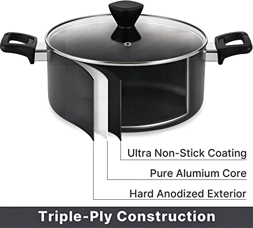 4.94 Quart Nonstick Stockpots Hard-Anodized Aluminum Large Stock Pot With Glass Lid, Black #TOP2