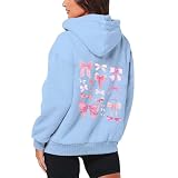 Generisch 2025 Lazo Estampado Cremallera Manga Larga Bolsillo Cordón Casual Polar Deporte Sudadera con Capucha Abrigo a Cuadros Mujer, azul celeste, L
