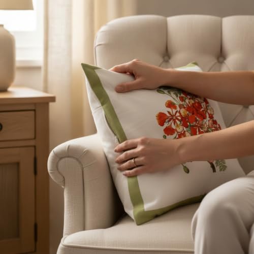 Image of Botanical Floral Cushion Cover 16 x 16 Inch (2) | Decorative Throw Pillow Cover for Sofa Couch Bed Living Room Bedroom | Soft Durable Home Decor Accent