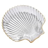 Gatuida Plato de Vidrio Transparente Borde Dorado Plato Delicado para Servir Comida y Ensalada Contenedor Elegante para Joyas y Desayuno Adecuado para Hogar y Cocina