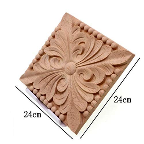 T-Misenosy Apliques Madera Natural calcomanías cuadradas Talla Flores molduras Decorativas Madera para Puertas Armario Muebles decoración Artesanal 24cm