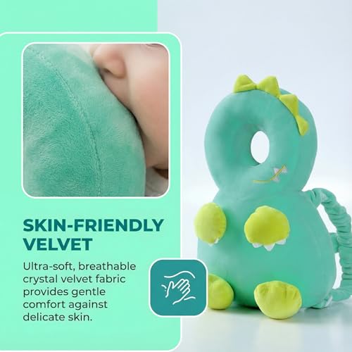 Image of Baby Head Protection Backpack - Soft Lightweight Fall Cushion for Toddlers During Crawling & Walking, Helps Ease Impact from Backward Tumbles(Green Dinosaur)