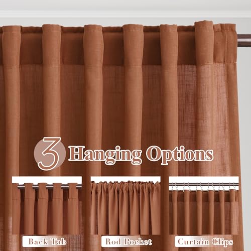 Image of Joywell Extra Long Linen Curtains 108 Inches for Living Room Terracotta
