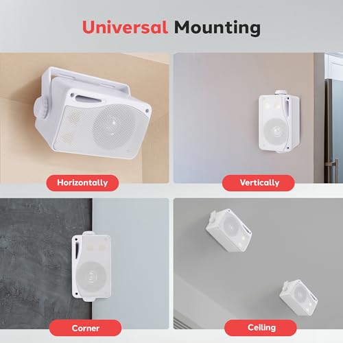 Image of Pyle 3-Way Indoor & Outdoor Box Speaker System - 3.5 inch 200 Watt Compact Wall Mount Speakers for Home, Patio, Deck, Garage, Poolside, or Studio Use - Dual Speaker Set - PLMR24 (White)