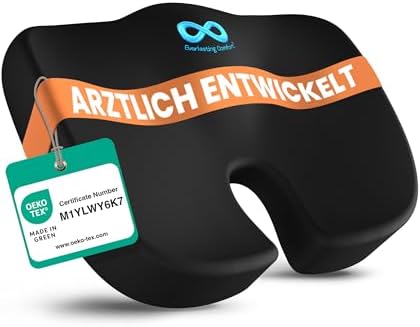 Everlasting Comfort Memory-Foam Sitzkissen für Bürostuhl, Auto & Zuhause – Komfortkissen mit waschbarem Bezug, Rutschfester Unterseite und konturierter Form (Schwarz)