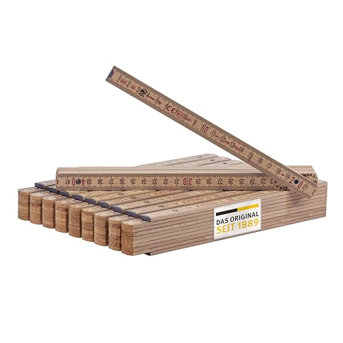 Stabila Zollstock 2 Meter Type 407 N - Meterstab natur, metrische Skala, hochwertiger Gliedermaßstab mit Winkelfunktion aus PEFC-zertifiziertem Holz, Stahlblechgelenke (10er Pack Zollstöcke)