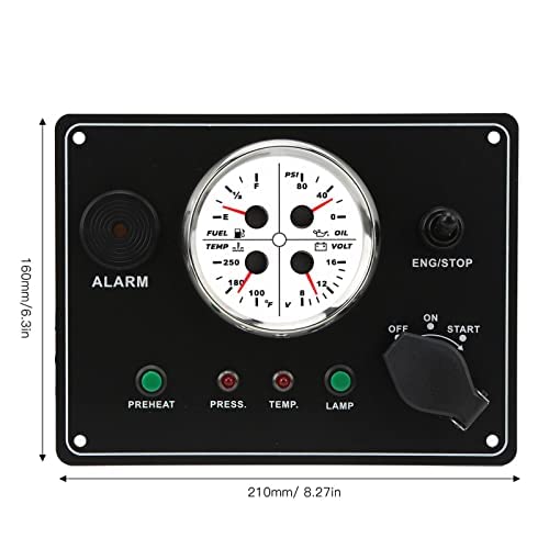 FIT do silników, zestawów generatorów, kamperów, jachtów, łodzi rybackich, 4 w 1, centralny panel sterowania, DC 12 V, poziom oleju, ciśnienie wody, napięcie czerwone podświetlenie