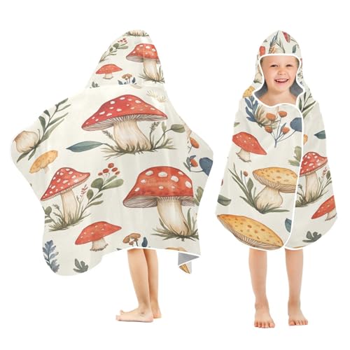 Kigai Leaves Mushroom Hooded Beach Towel for Kids Soft Absorbent Quick Dry Bath Towel with Hood Lightweight Toddler Shower Pool Bath Wrap for Boys Girls