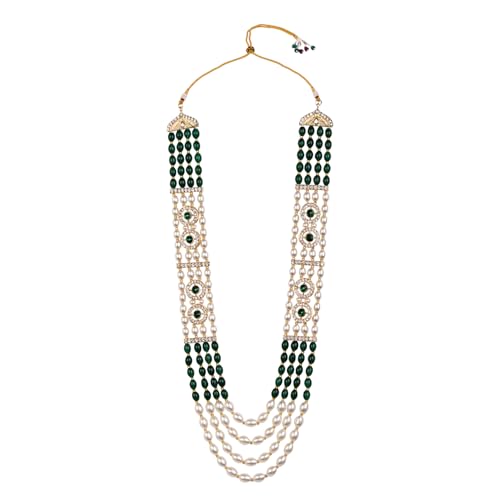 Image of I Jewels 4 Layered Traditional Gold Plated Dulha Moti Mala with Beaded Maharaja Haar /Groom Necklace for Men