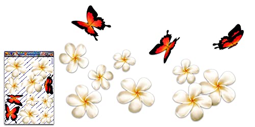 Plumeria Flower Butterfly Car Decals White Frangipani Animal Large Vinyl Sticker Pack For Wedding Party Walls Laptop Tablets Luggage Bicycle Motorcycle Caravans Van Camper Trucks - Jas Stickers - Us24Wt_3 (White) #TOP27