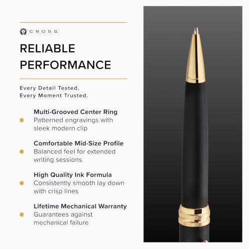 Image of Cross Bailey Matte Black Ballpoint Pen with 23KT Gold PVD Appointments - Smooth Writing, Presented in a Premium Gift Box