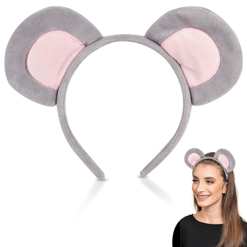 jayuwe Mouse Ear Headband Fuzzy Animal Headband for Women Adults Cute Grey Rat Ears Costume Accessories for Halloween Christmas Cosplay Costume Party Favors Supplies