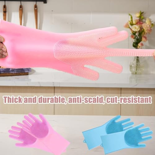 Image of 4pcs (2-pair) Silicone Kitchen Cleaning Gloves for Dishwashing, Utensil Cleaning, Bathroom & Car Wash | Home essentials Reusable Multi-Purpose Hand Gloves for Men & Women (Multicolour, 2-Pair)