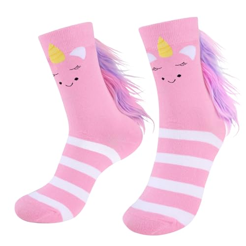 SuniSooci Funny 3D Unicorn Socks for Girls Kids Children -Cute Novelty Crazy Silly Cool Cotton Happy Animal Crew Sock for Little Girl- Unicorn Lover Birthday Fun Gift Ideas Christmas Stocking Stuffers