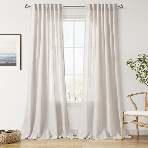 Image of Nanspring Extra Long Linen Curtains 120 Inch for Living Room Pearl White
