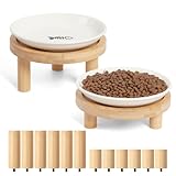 Adjustable Cat Bowl Stand with 2 Ceramic Bowls - Elevated Raised Feeder for Spine Health, Whisker Fatigue & Anti-Vomiting - Dishwasher Safe Bowls for Indoor Cats in 2 Heights