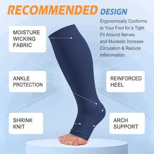 Image of CTHH Toeless Compression Socks for Women & Men Open Toe Knee High Stocking | 3 Pack 20-30 mmHg Graduated Compression Socks Best Support for Circulation Flying Running Daily Wear Cooling