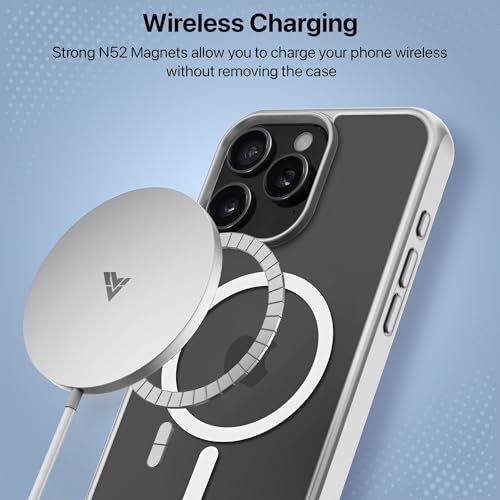 Image of eller sante Zenon Magpro Back Cover Case for iPhone 16 Pro Max Scratch Resistant Camera Screen Protector TPU Shockproof with Stand Holder Mag-Safe Wireless Charging- Silver