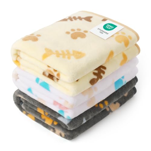 Image of Luciphia Dog Blanket 3 Pack, Soft Cozy Fleece Throw for Puppy Cat,23 inchx16 inch | Fuzzy Flannel Small Pet Blanket Washable, Cute Paw Print for Crate Car Bed. Puppy Essential,Cat Stuff Gifts,Small