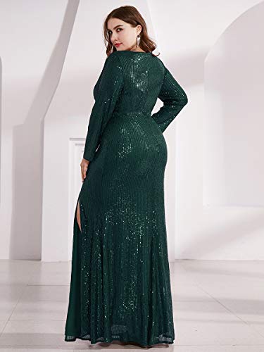 Women's Long Sleeve Plus Size Sequin Gowns Side Split Evening Dress Green Us22 #TOP1