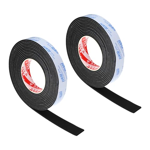 PATIKIL 1" W x 1/8" T x 16.4Ft EVA Single Sided Foam Tape, 2Pcs Multipurpose Sealing Strip Foam Waterproof Weather Stripping Foam Sealing Foam Strips with Adhesive for Door, Black